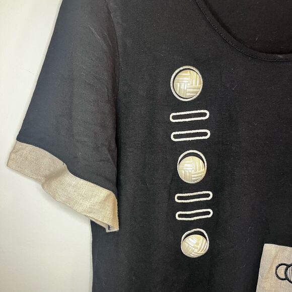 Darkwin Black Artsy Dress‎ Size L Buttons Patchwork Lagenlook Mix Media Pocket - Picture 3 of 7